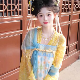 出片汉服套装齐胸裙唐制对襟汉服女披帛春夏新款仙女日常胖MM可选