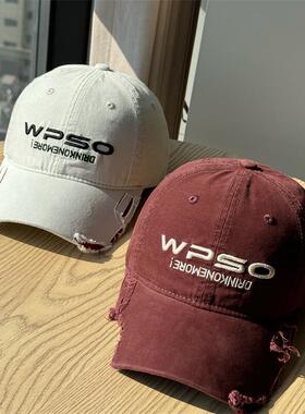 水洗字母做旧棒球帽子女新款大头围软顶加深帽檐显脸小潮流百搭鸭