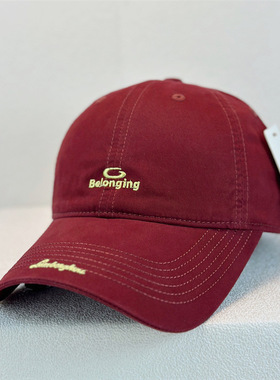 高品质简约小字母刺绣软顶棒球帽子女复古百搭街头休闲鸭舌帽遮阳