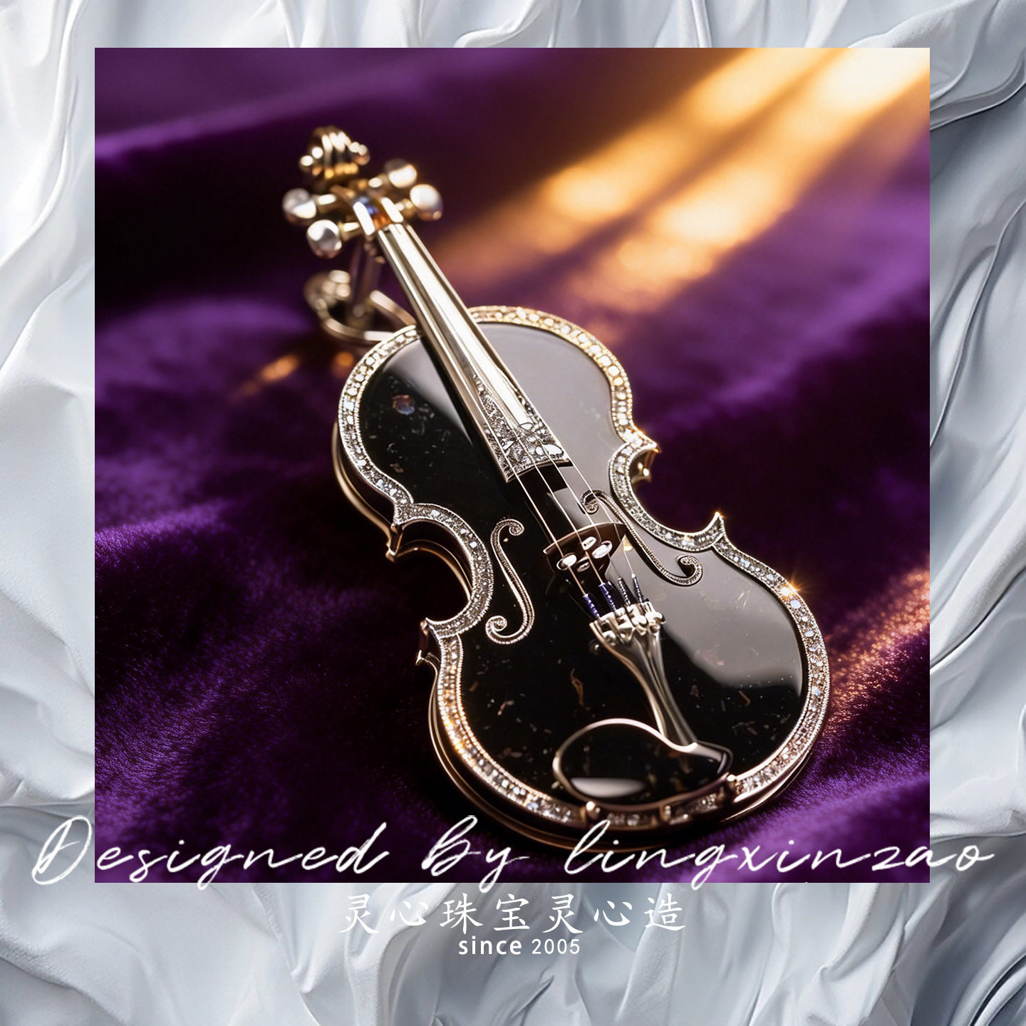 灵心珠宝 原创新款小提琴胸针高级感小众配饰胸花礼品 欧美原单
