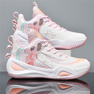 高帮女鞋秋冬款鸳鸯篮球跑步运动鞋初中学生轻便减震专业球鞋女款