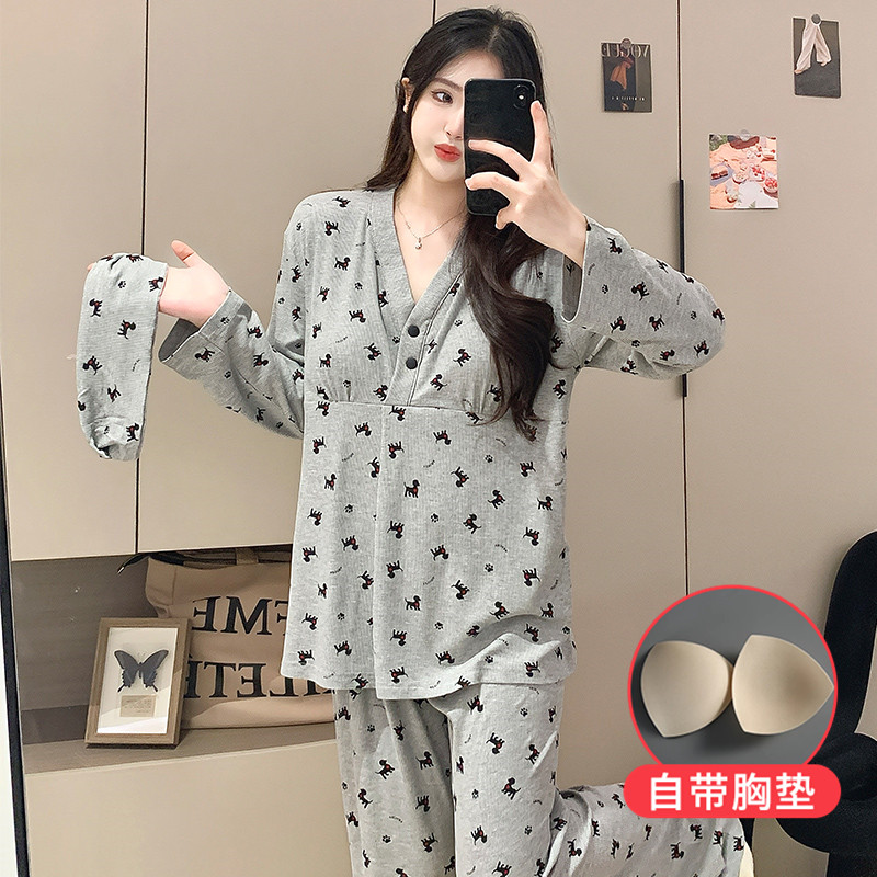 莫代尔带胸垫哺乳月子睡衣套装