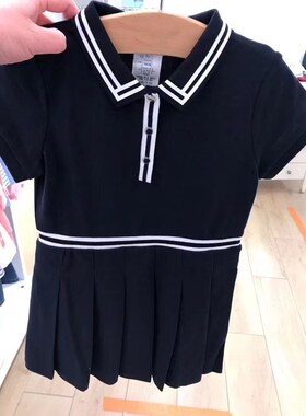 法国J童装 夏季宝宝翻领纯色儿童连衣裙有领休闲洋气网球裙公主裙