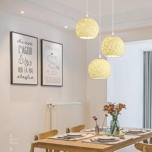 网红麻球吊灯餐厅3头藤艺编织圆球创意个性简约艺术鸟巢民宿装饰