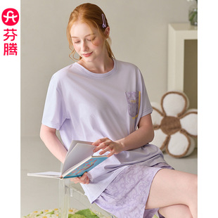 睡眠棉 短裤 女士睡衣短袖 甜美宽松全棉家居服 套装 休闲大码
