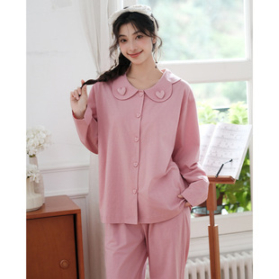 睡眠棉 长袖 睡衣女春秋款 休闲宽松全棉家居服套装 纯棉套装 女款