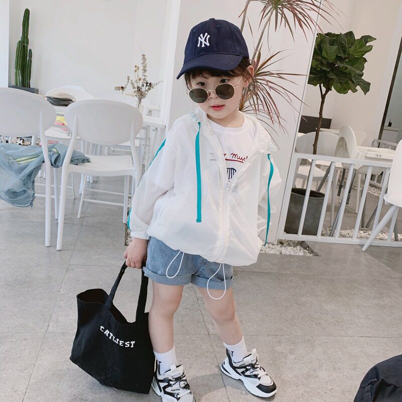 한국의 2020 여름 신작 아동복 아동 자외선 차단 의류 재킷 소년 소녀 피부 의류 후드 자외선 차단 의류