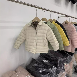 儿童轻薄羽绒服男童女童洋气双面穿格子衬衫翻领秋冬保暖冬装外套