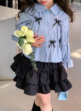 2025春秋新款套装SSL032女蝴蝶结衬衫蛋糕裙两件套中大童韩版童装