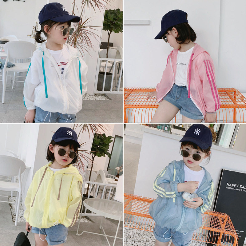 한국의 2020 여름 신작 아동복 아동 자외선 차단 의류 재킷 소년 소녀 피부 의류 후드 자외선 차단 의류