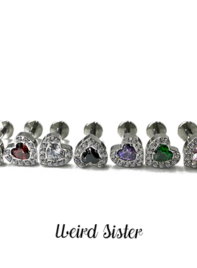 F136医用钛合金爱心满钻16G/18G耳骨耳蜗钉内螺纹防过敏养耳洞