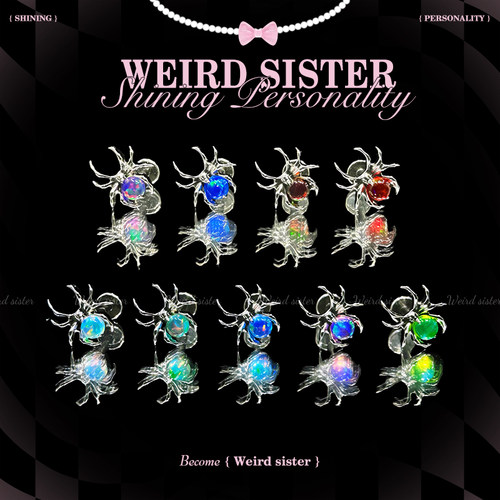 WEIRD SISTER爆闪欧泊钛合金澳宝小蜘蛛耳骨钉植入级个性防过敏