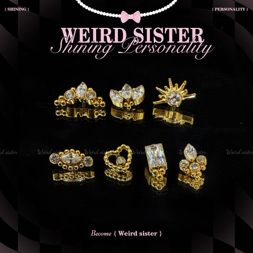 WEIRD SISTER镀金2.0钛合金0.9牙耳钉内螺纹耳骨钉免摘防过敏