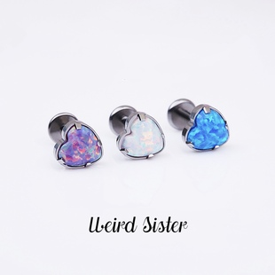 Weird Sister爱心欧泊澳宝耳骨钉植入级f136钛合金内螺旋穿刺耳钉