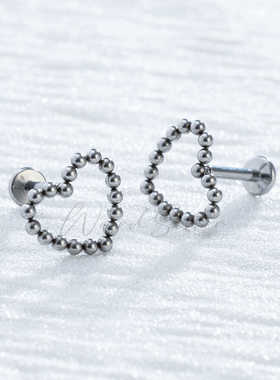 F136植入级钛合金爱心串珠心形耳骨钉耳蜗钉养耳洞平底内螺旋