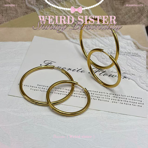 WEIRD SISTER镀白金气质大内径耳圈钛合金耳环百搭精致素圈