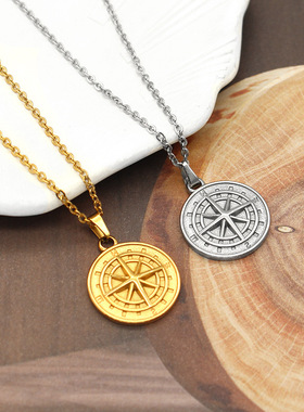 跨境热销罗盘指南针吊坠项链双层叠戴航海旅行锁骨链男女欧美饰品