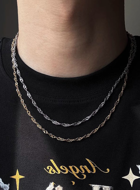 爆款手工制作水波链项链男设计感东莞钛钢高级感不掉色锁骨小众潮