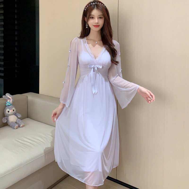 纯欲风睡裙女可爱甜美性感蕾丝公主风仙女睡衣带胸垫可外穿家居服