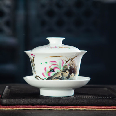 民间艺人粉彩陶瓷泡茶碗