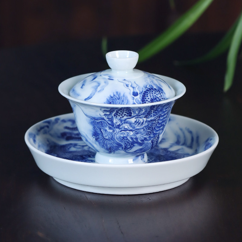 手绘青花祥云龙纹壶承干泡台纯手工二才盖碗不烫手泡茶器功夫茶具,餐饮具,盖碗,淘宝优惠券,粉丝福利购,淘宝优惠卷