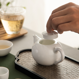 景德镇陶瓷功夫泡茶壶大小号带把单壶加厚 甜白釉高白瓷家用茶壶