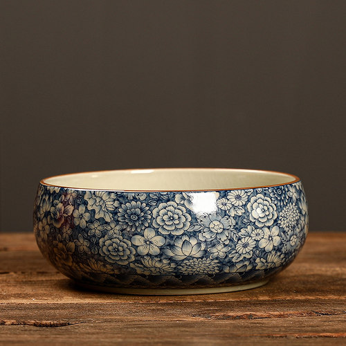 青花汝窑茶洗大号陶瓷功夫茶具