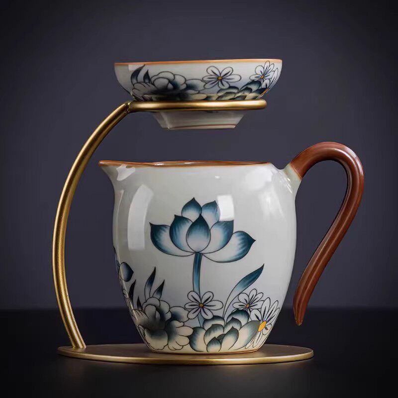 手绘荷花陶瓷立式茶滤茶室用