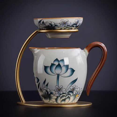 手绘荷花陶瓷立式茶滤茶室用