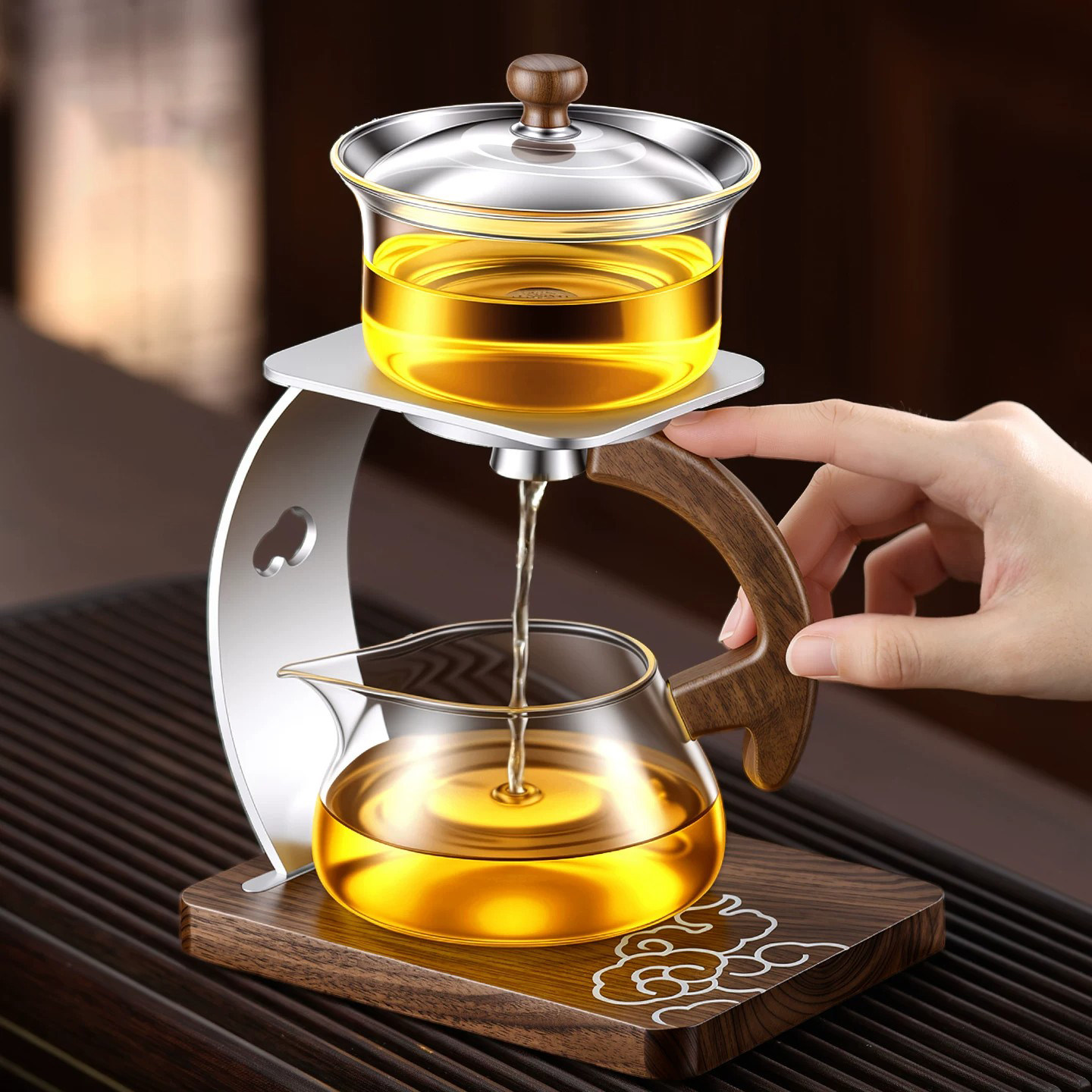 高档玻璃自动磁吸功夫茶具套装
