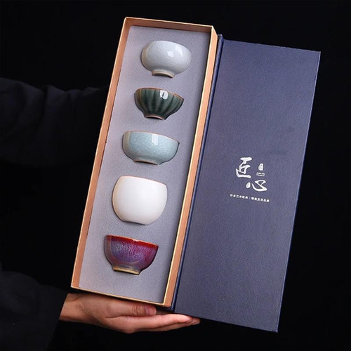 五大名窑陶瓷茶杯套装精品礼盒装