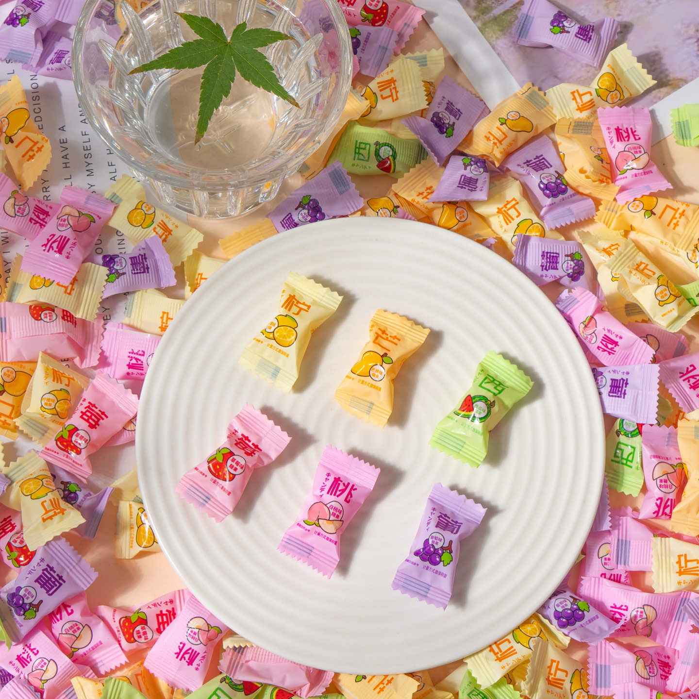 迷你白桃味果汁硬糖500g网红高颜值水果糖果儿童零食结婚喜糖散装