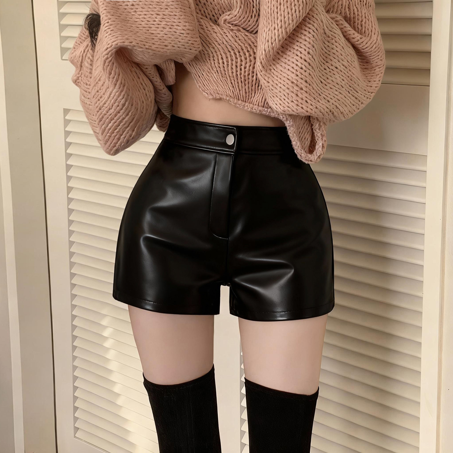 性感高腰皮短裤女春秋2025韩版直筒裤紧身包臀靴裤打底PU皮短裤潮