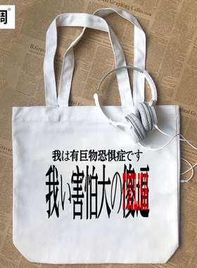 FOOLISH我有巨物恐惧症恶搞标语美式潮帆布包定制