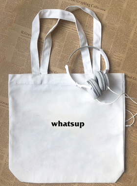 whatsup有趣味创意英文字母美式纯棉个性定制帆布包手提袋