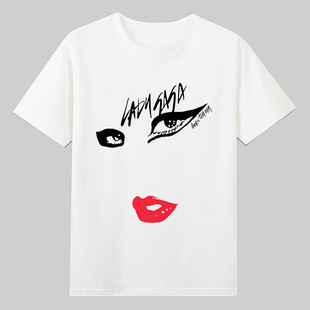 LADY GAGA新加坡音乐演唱会烈焰红唇嘎嘎周边短袖T恤半袖男女夏