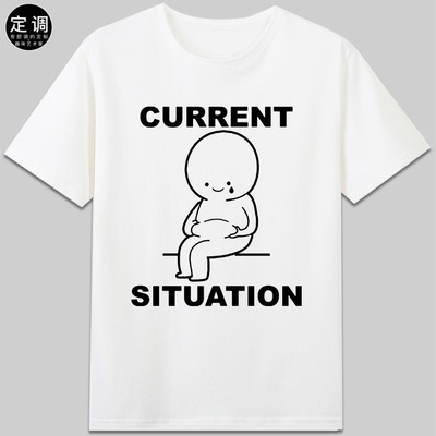 CURRENT SITUATION变胖自嘲衣服圆领趣味卡通印花纯棉短袖t恤定制