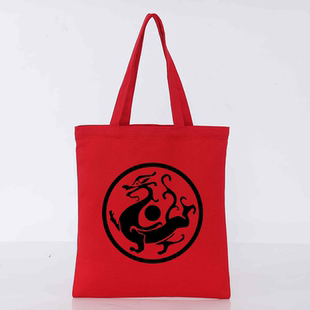 青龙瓦当纹样徐州大汉黑龙旗怀旧纪念男女童手提袋敞口竖版帆布包