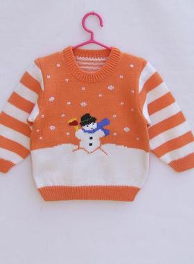 309C手工编织男女宝宝纯羊毛线衣婴幼儿线衫女童橘黄外套新款童装
