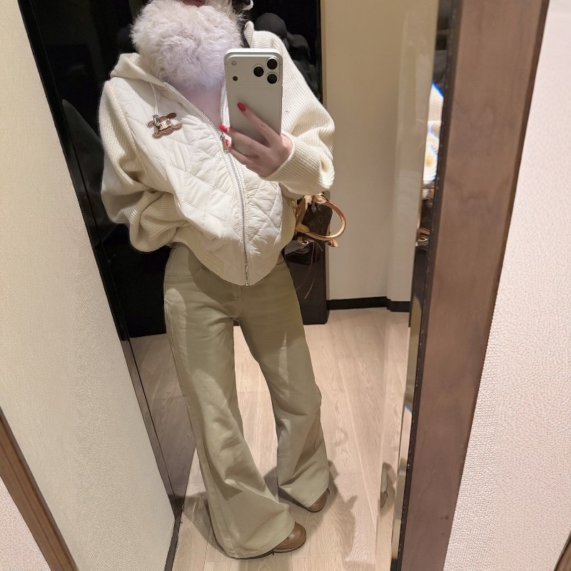 轻薄夹棉凯旋门刺绣连帽棉服女