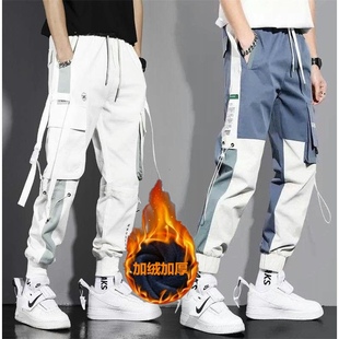 秋冬款男士休闲运动裤加绒韩版潮流卫裤秋季百搭工装束a脚长裤子c