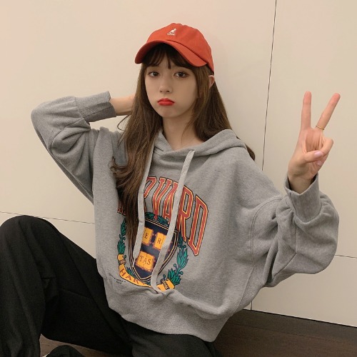 Real shot autumn dress new Korean letter printing loose hooded thin sweater women's coat fish scale cloth