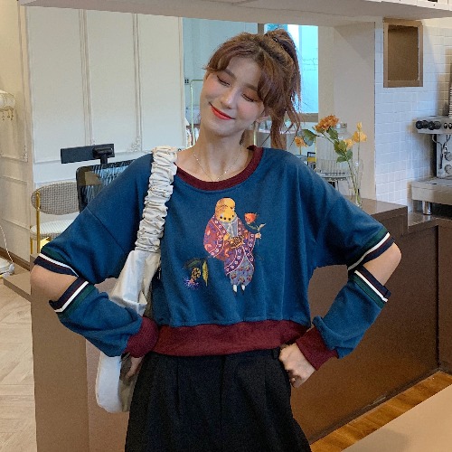 Real picture 2020 new Korean version all over short open shoulder top long sleeve t-shirt female 6535 fish scale