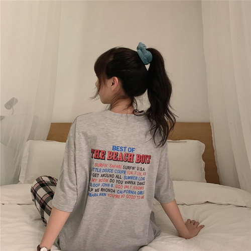 Real shooting 2022 new summer clothes college style simple medium and long five point sleeve printed letters short sleeve T-shirt women