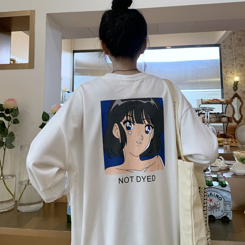 Real shooting spring clothes Korean version versatile loose printing cartoon thin salt series sweater large women's wear