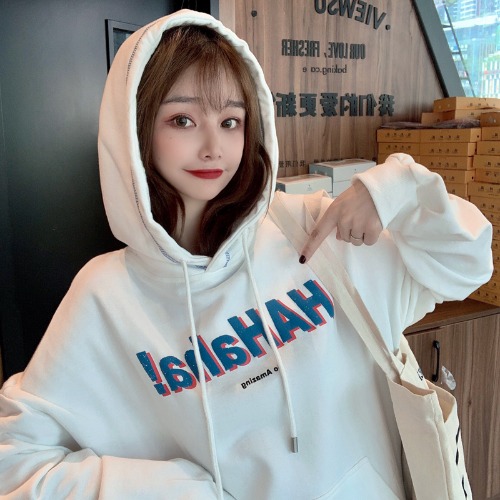 New Korean fashion loose hooded alphabet printed thin sweater girl student trend
