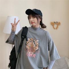 實拍 新款夏裝學院風字母卡通印花半袖上衣中長款短袖棉t恤女