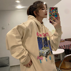 Real shot autumn dress new Korean letter printing loose hooded thin sweater women's coat fish scale cloth