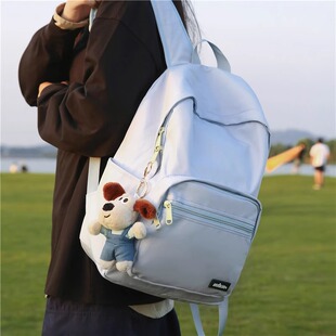 双肩包女简约百搭纯色小众设计出游双肩包大学生上课包初中生书包