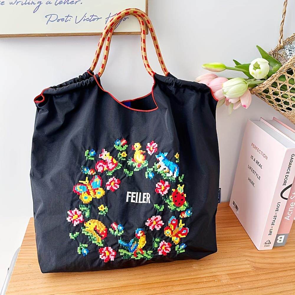 新款刺绣包包女托特包大容量帆布包小黄鸭购物袋单肩包手提包女士